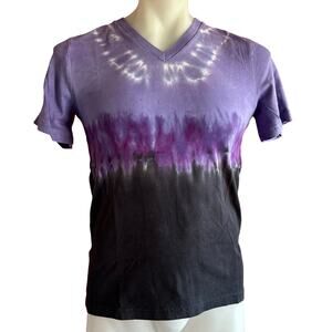 Unisex T-Shirt Size Small Handmade Tie Dye Purple Black Soft V-Neck Brand New
